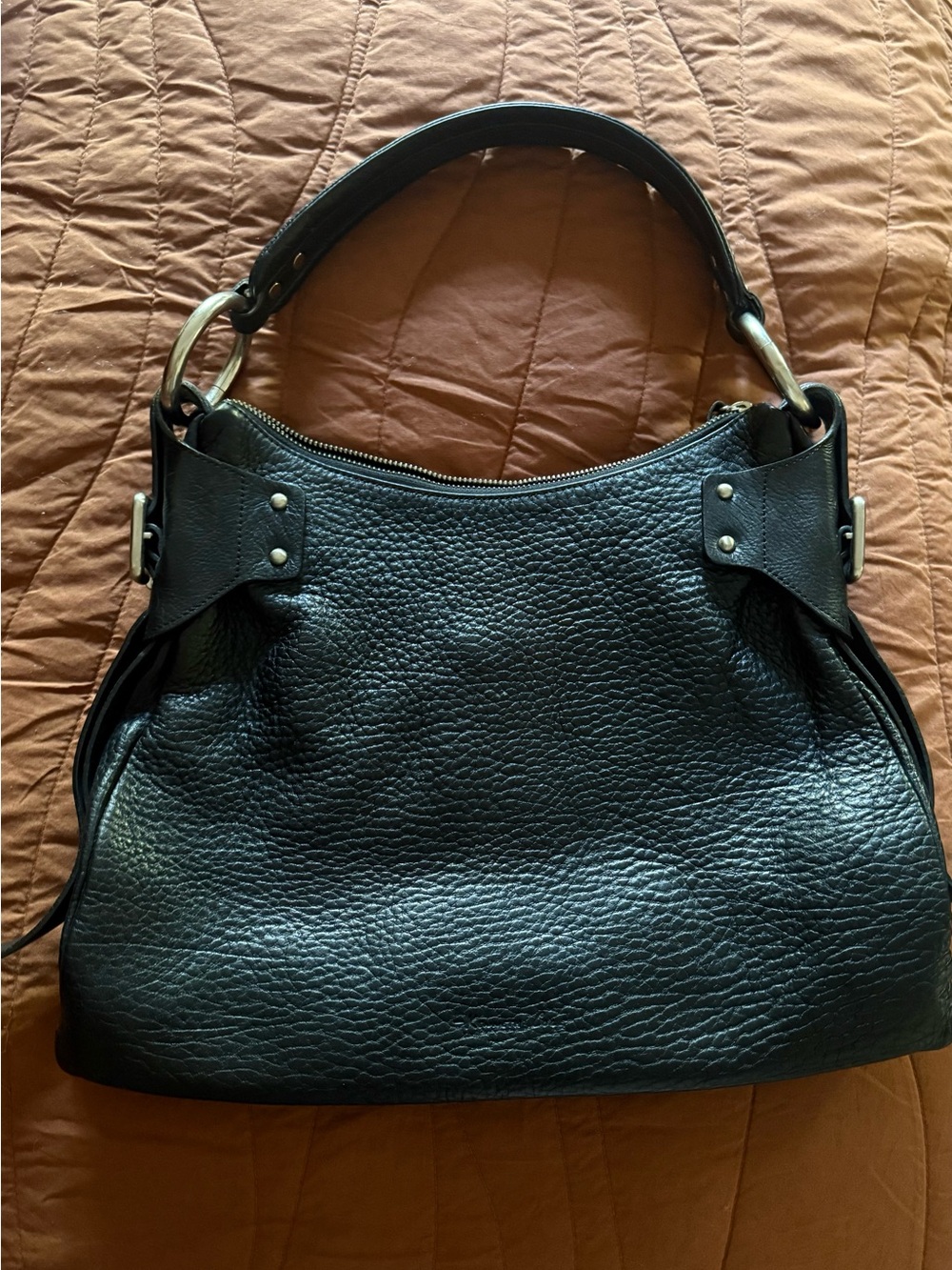 Kenneth Cole Black Pebbled Leather Shoulder Bag